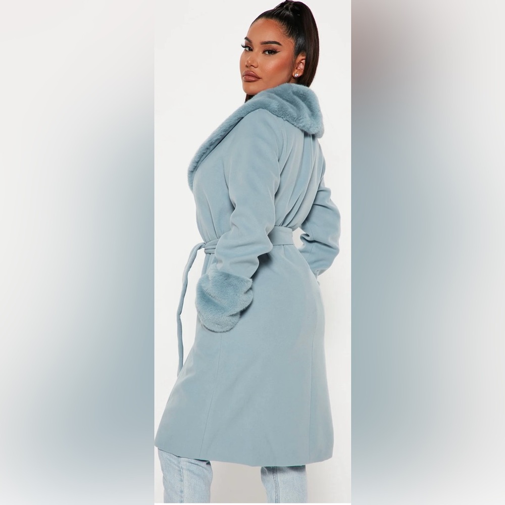 Fashion Nova Best Dressed Coat - Dusty Blue Small NWT - Picture 2 of 4
